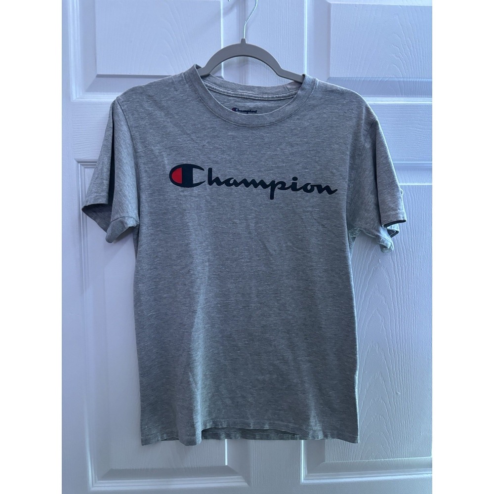 Champion Mens Small Gray Short Sleeve T-shirt Spellout Casual Athletic